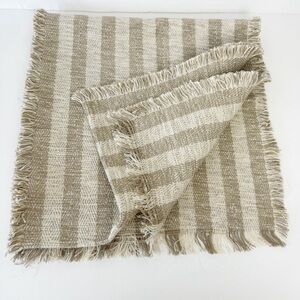 Cynthia Rowley Table Runner Tan Stripes Metallic Accent 19”x76” Cotton Fringe